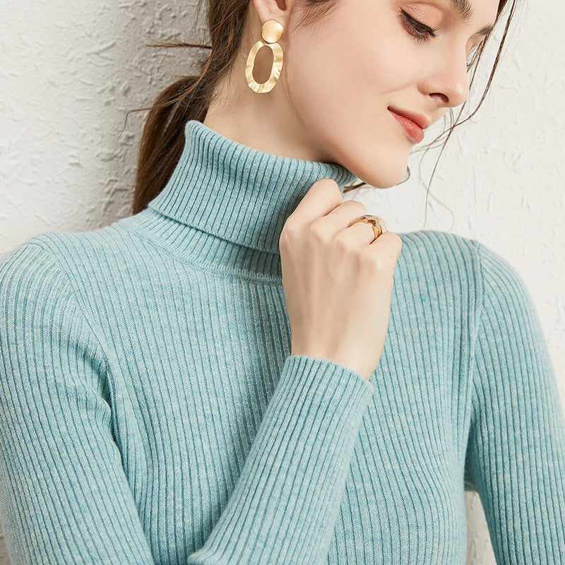 Viscose Slim Fit Turtleneck Sweater for Women Thick Knit