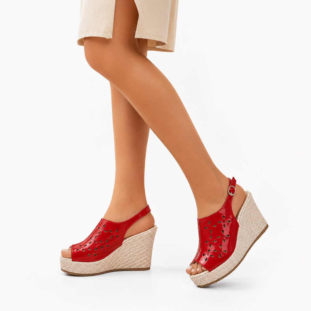 Peep toe wedge heel shoes for women designed with imported PU leather and rubber for dressy warm season combination today now