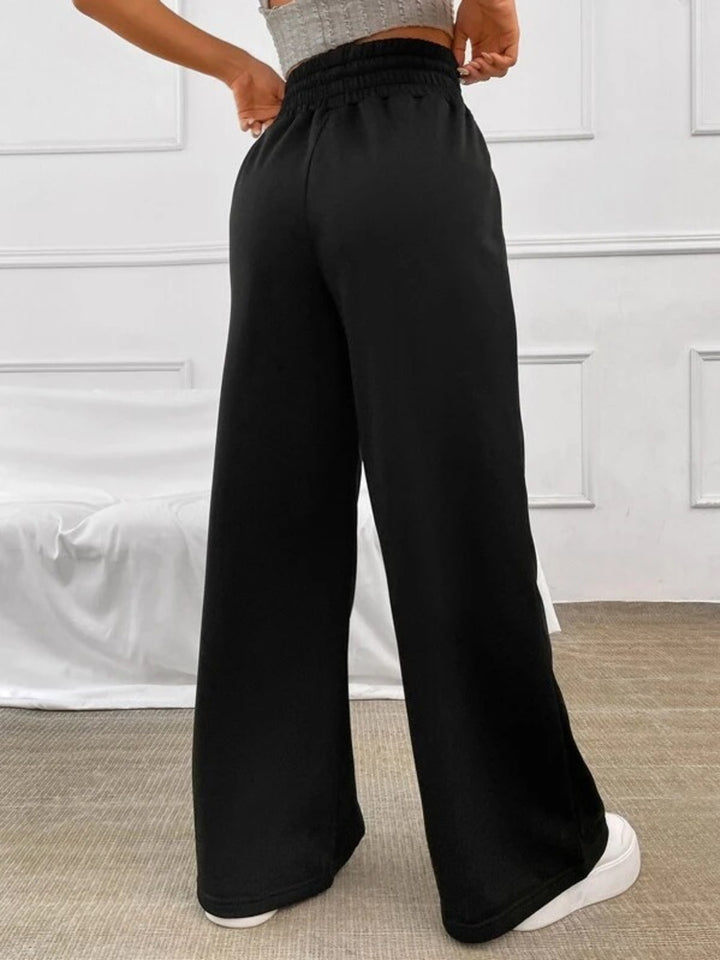 women comfortable drawstring waist trousers wide leg silhouette