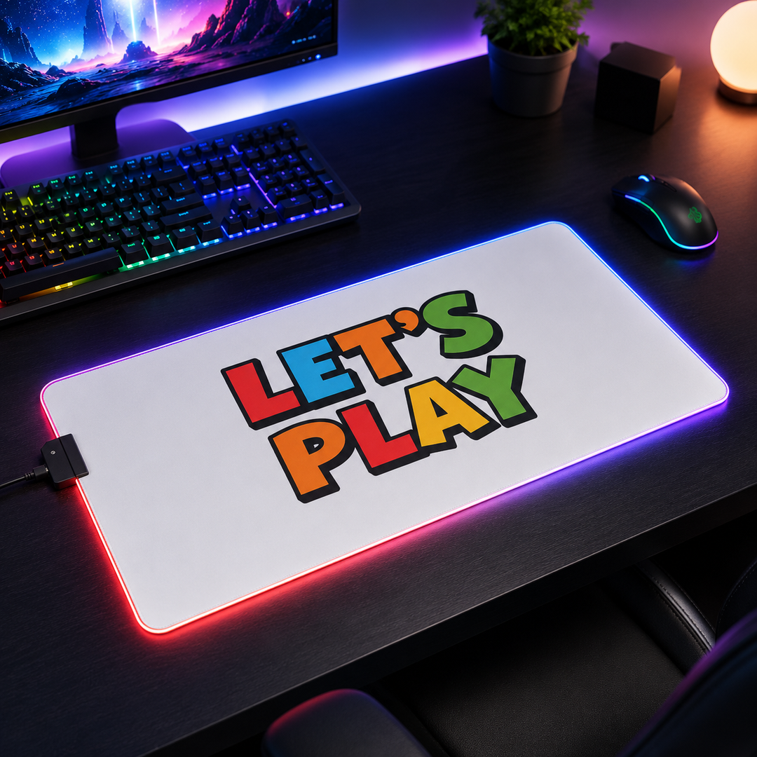 RGB light up gaming mouse pad with a smooth polyester surface for controlled mouse movement during games and daily desk tasks
