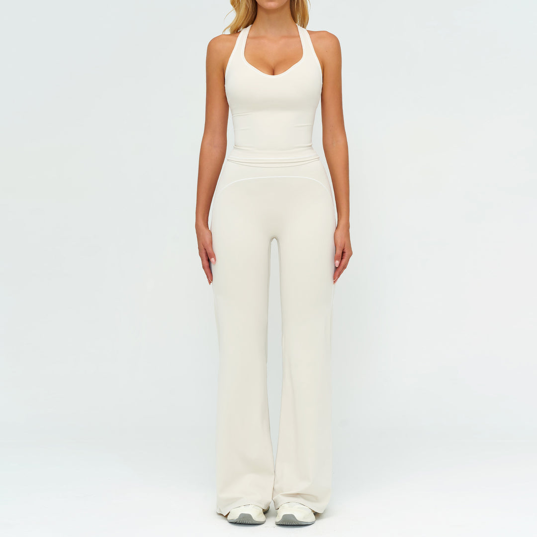 Women V-Neck Sleeveless Yoga Set with Slim Fit Pants Gym