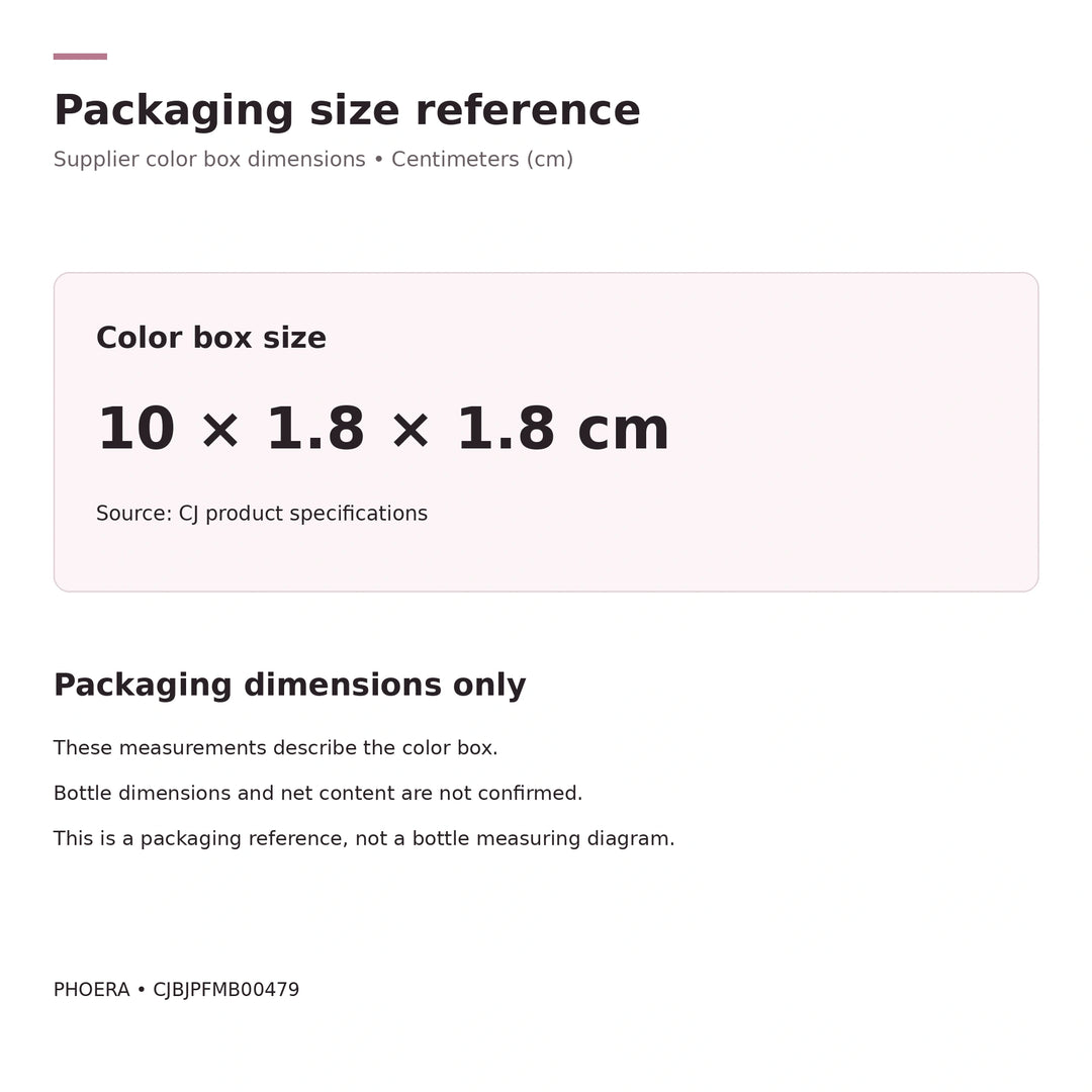 PHOERA color box size reference: 10 by 1.8 by 1.8 cm; packaging dimensions only