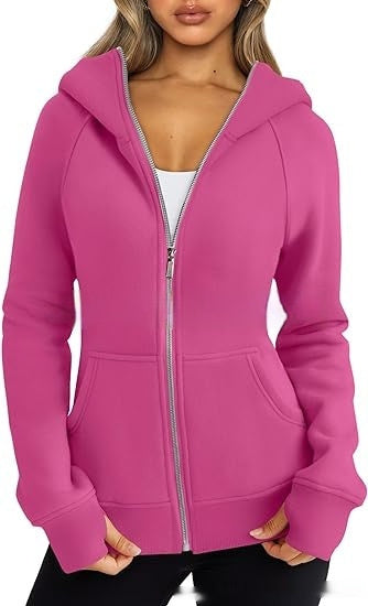 Women Fleece Zip Hoodie Warm Casual Loose Fit Style