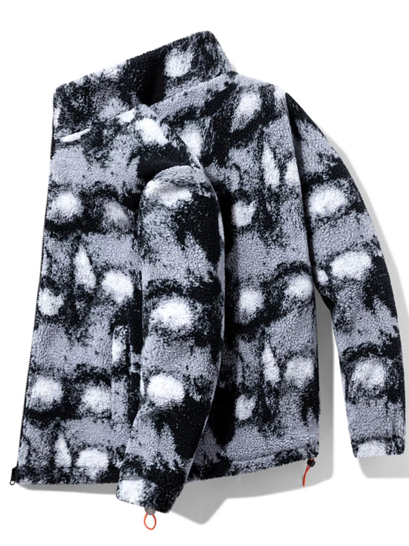 Zipper and collar close-up men's warm abstract pattern fleece jacket wind protection