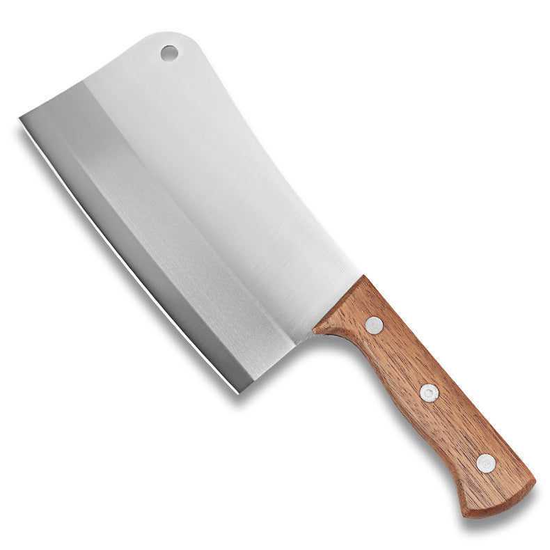 minimalist kitchen knife stainless steel balanced handle and blade detail view