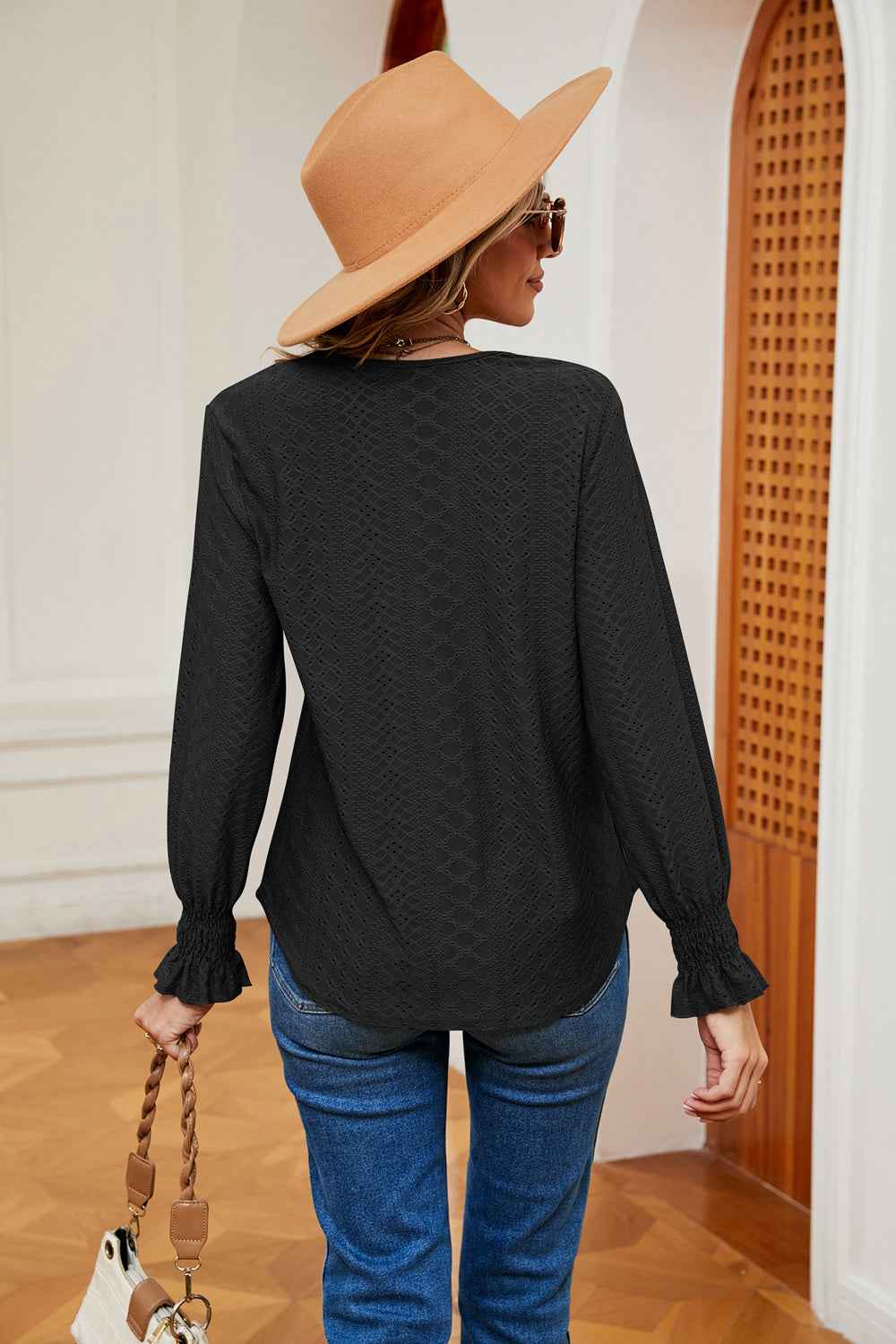 Contrast Flounce Sleeve Blouse Chic Women’s Top