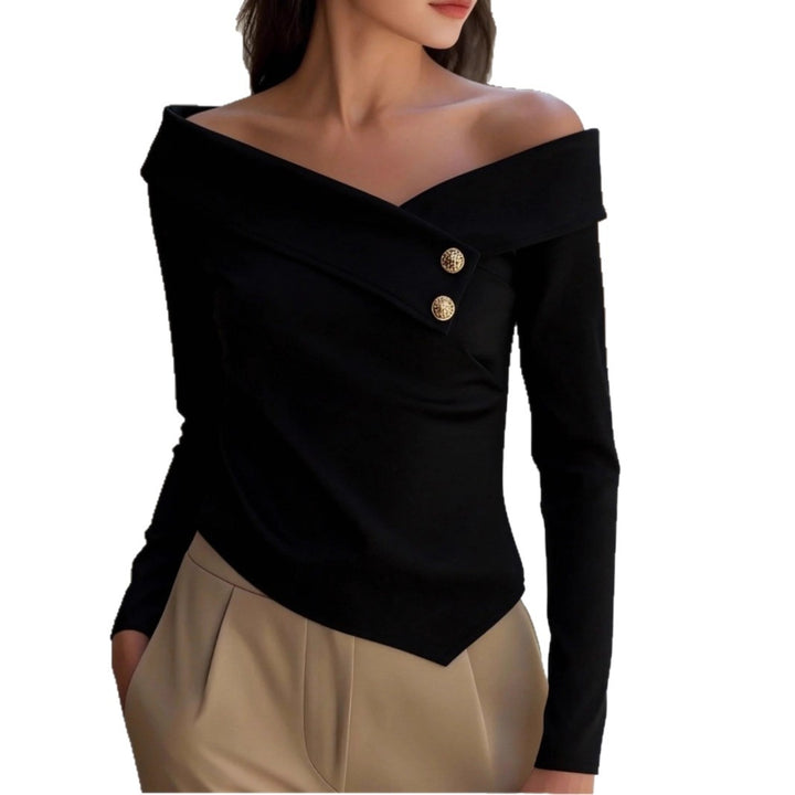off shoulder long sleeve shirt white color paired with pencil skirt in corporate workspace context