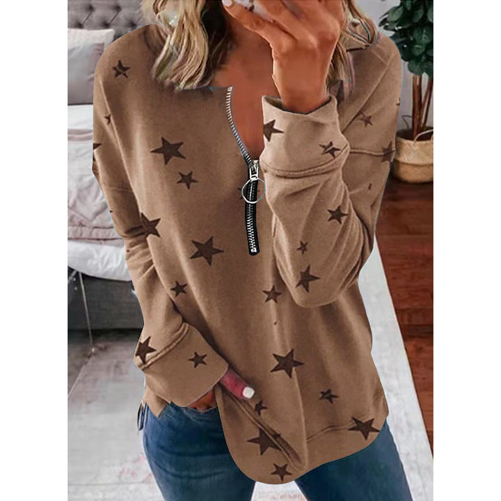 women’s star print sweatshirt purple casual fall winter relaxed outfit