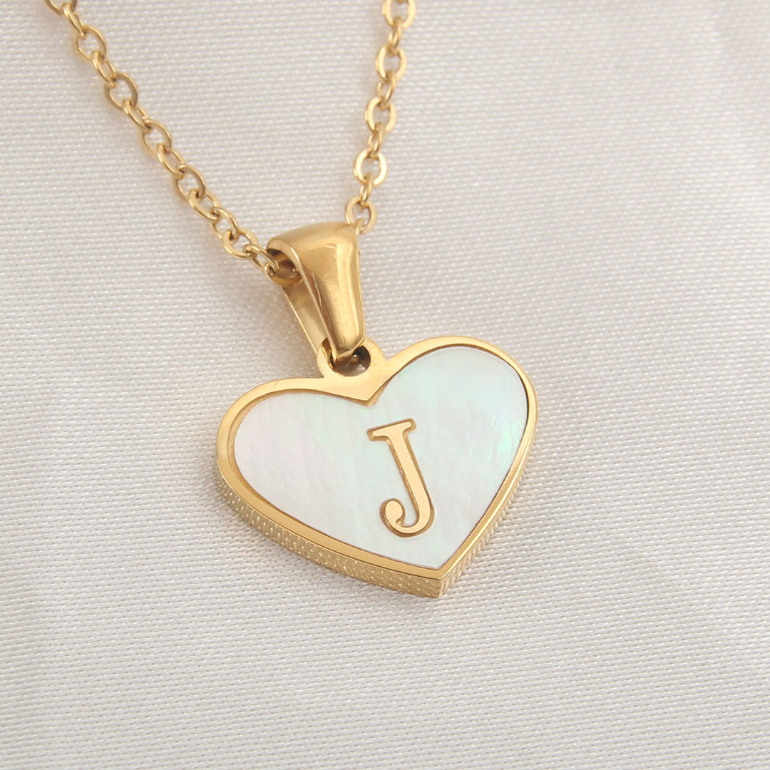 Alphabet initial necklace with heart-shaped pendant, stainless steel construction and 45+5 cm chain - PrintOne1 product view.
