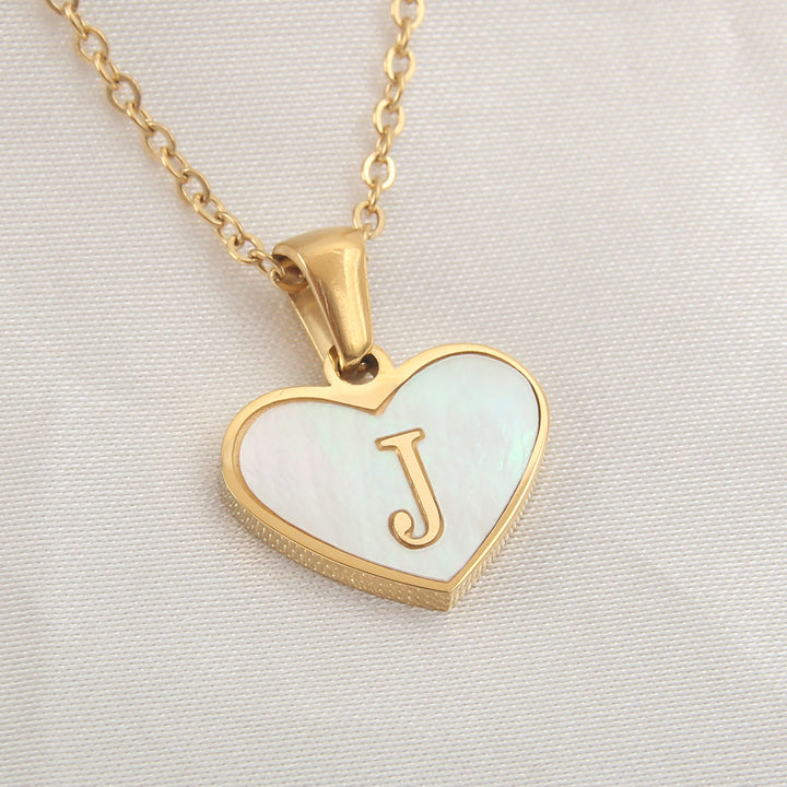 Alphabet initial necklace with heart-shaped pendant, stainless steel construction and 45+5 cm chain - PrintOne1 product view.