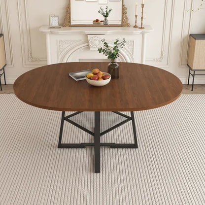Extendable round dining table hosting dinner setting lifestyle
