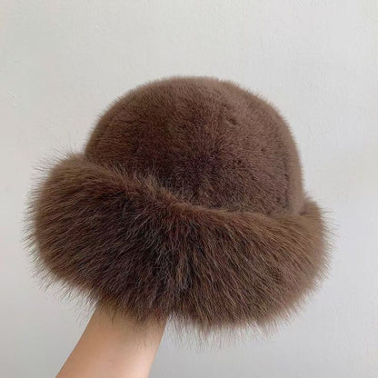 plush Mongolian hat black color winter city wear
