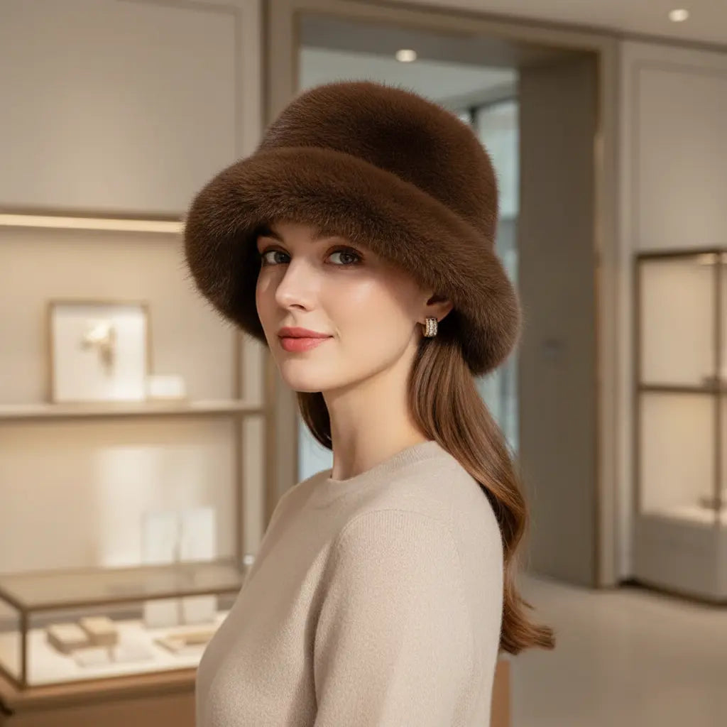 winter plush hat women minimal luxury aesthetic