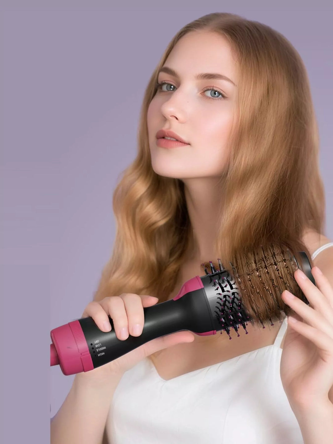 Straightening brush for hair on clean white background for online beauty shop