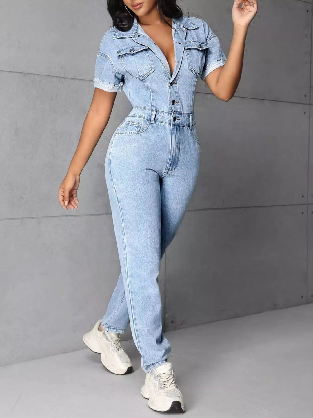 women’s denim jumpsuit lifestyle street style
