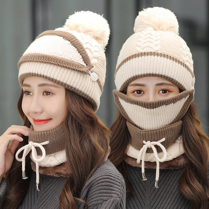 polyester knitted winter hat set women soft texture cold protection
