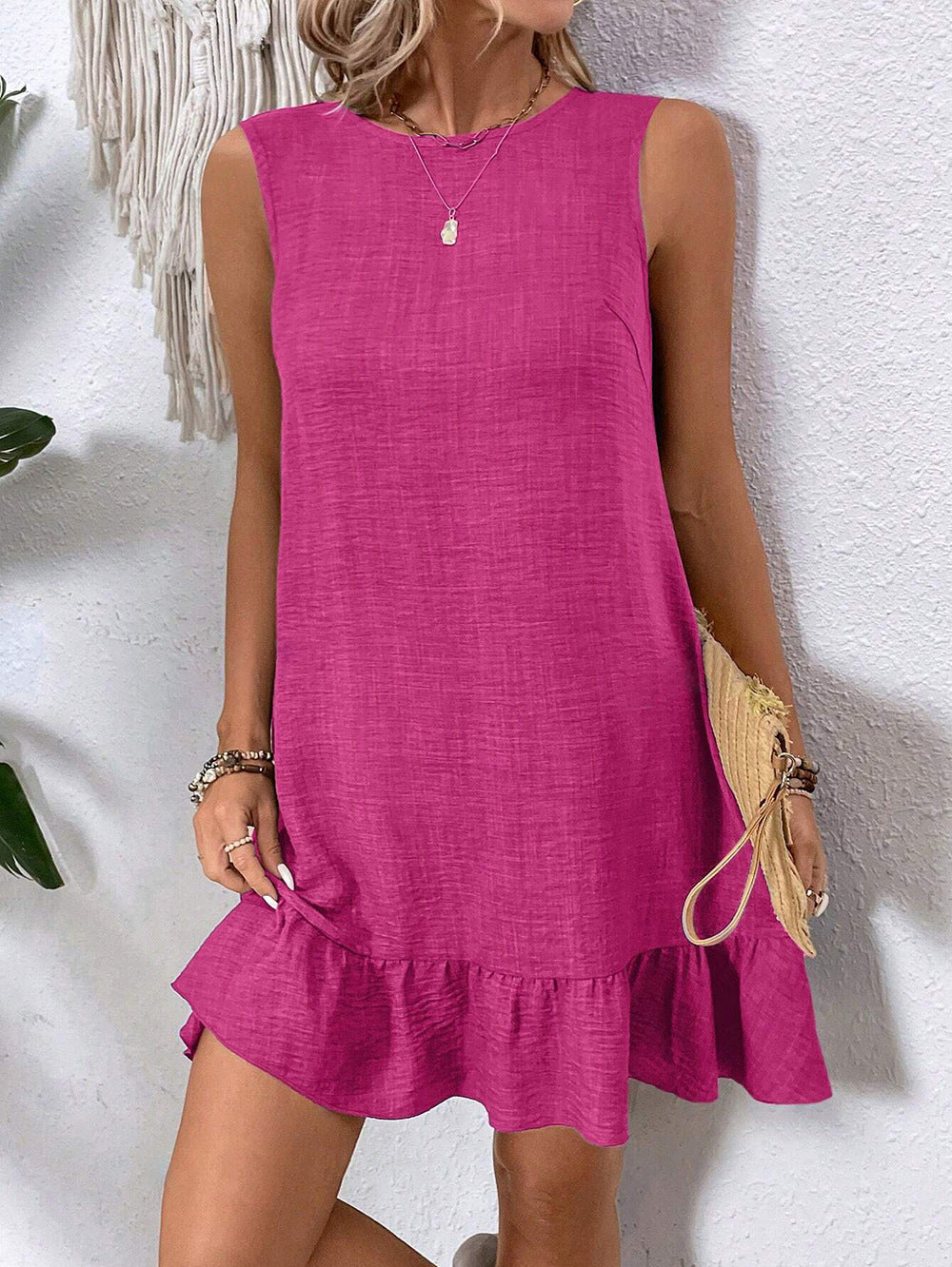 Summer loose beach dress women size S to 2XL inclusive ruffle detailing sleeveless straight casual vacation
