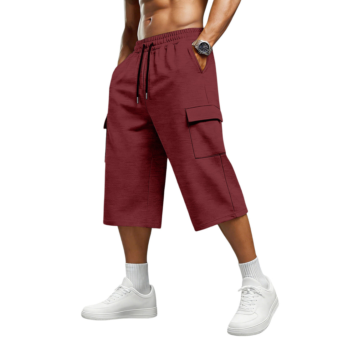 Wine red cargo shorts for men with drawstring waist, side pocket, cropped length and easy straight-leg summer comfort wear ok