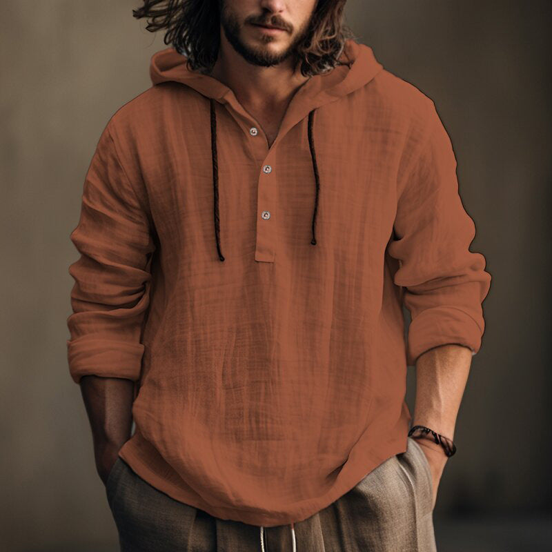 Men’s Cotton Linen Hooded Shirt – Easy Comfort