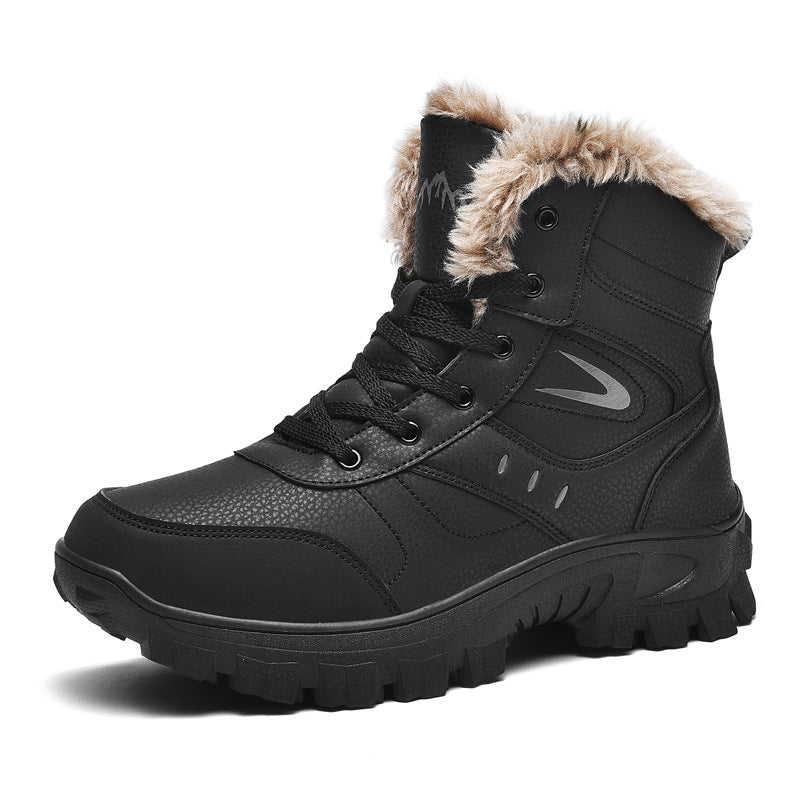 plus size men's snow boots black winter ankle boots with warm fleece lining and padded collar for cold commutes
