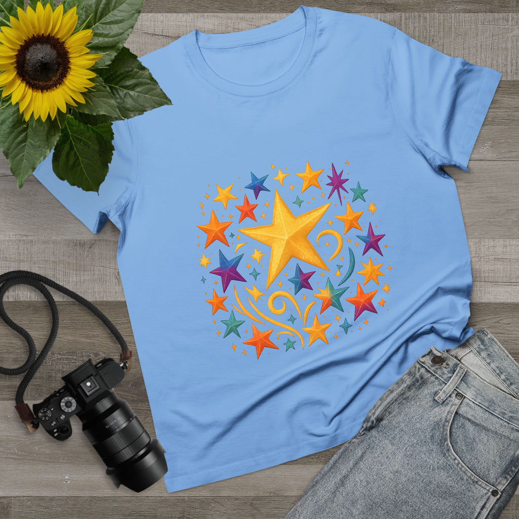 Women’s Vibrant Star Tee-100% Cotton Star Print T-Shirt