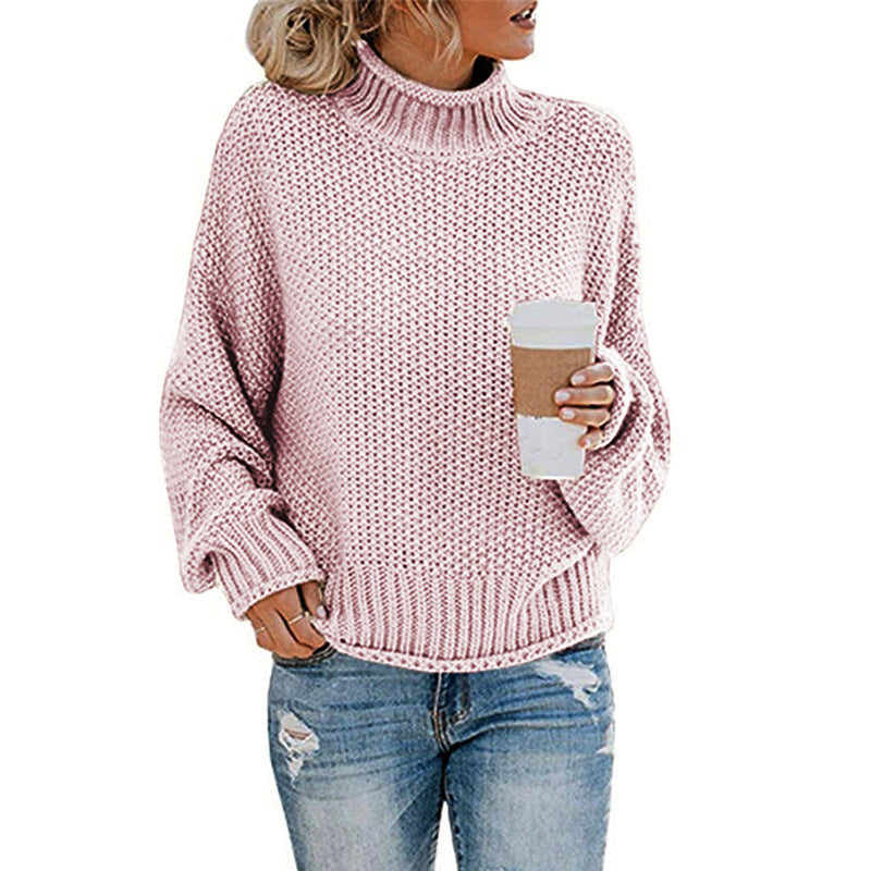 Solid Turtleneck Pullover Sweater – Cozy Winter Knit