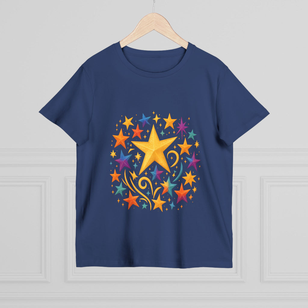 Women’s Vibrant Star Tee-100% Cotton Star Print T-Shirt