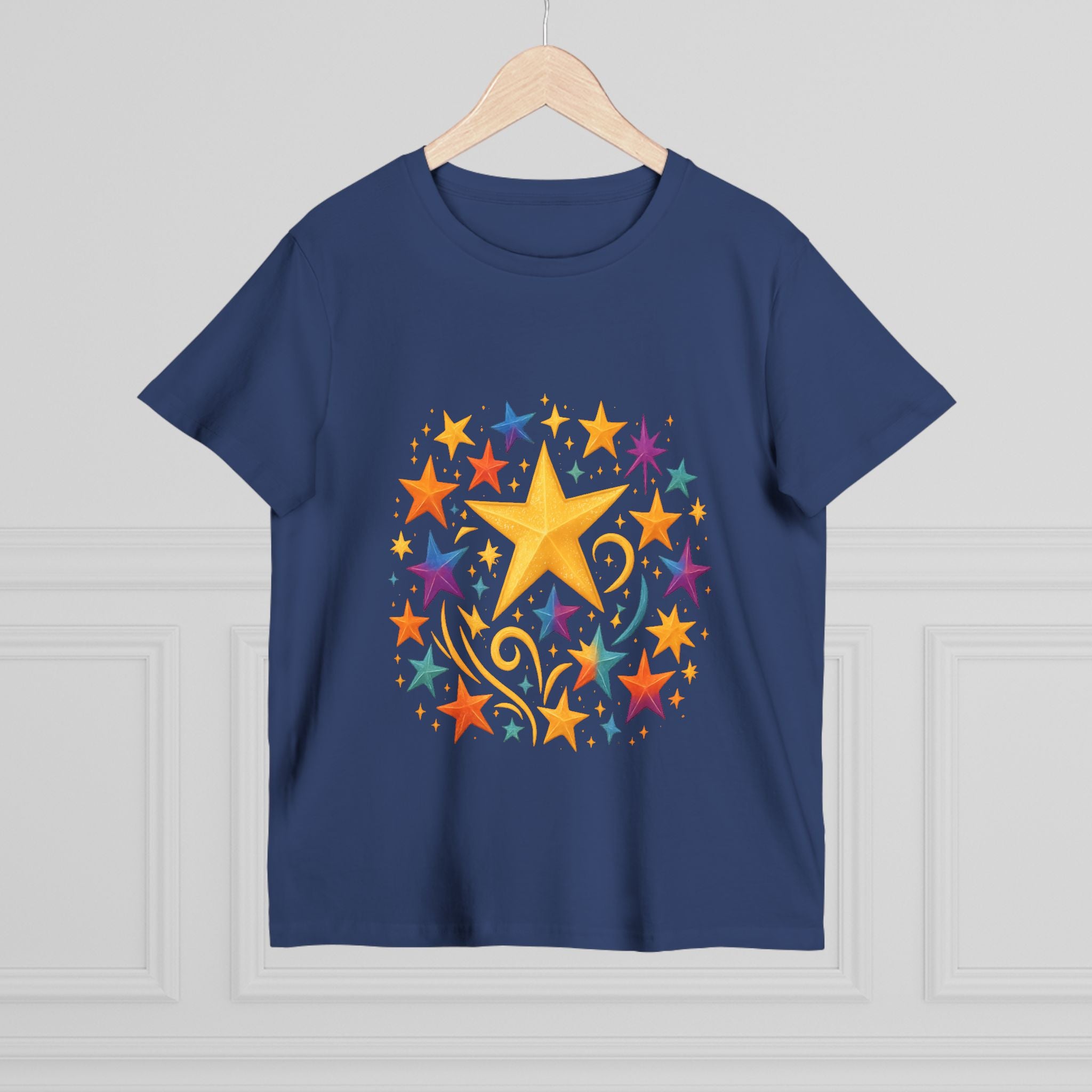 Women’s Vibrant Star Tee-100% Cotton Star Print T-Shirt