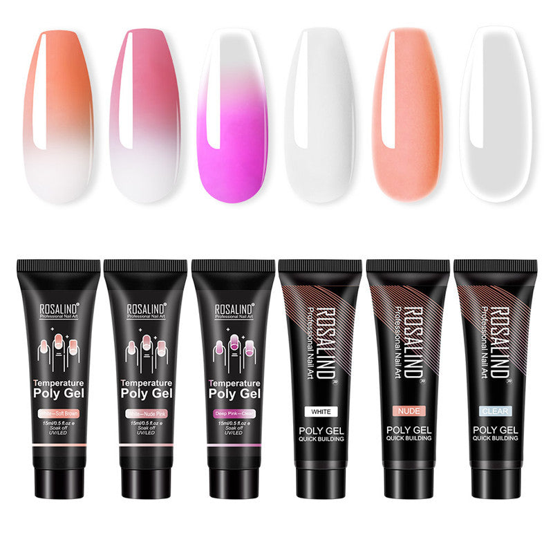 Beauty workspace showing nail glue gel for press-on manicure application