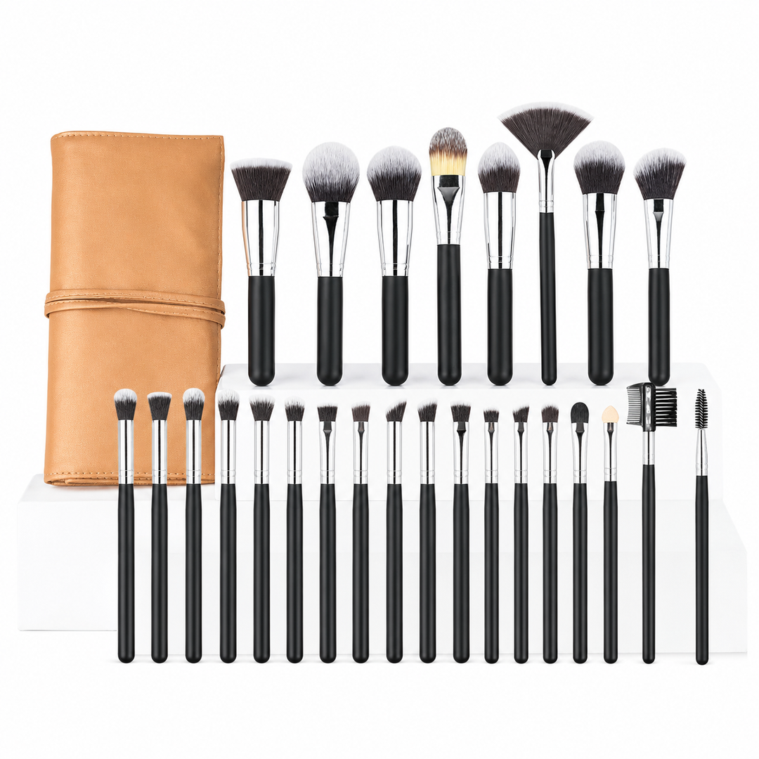 Makeup Brush Set - 24 Essential Tools for Face and Eyes