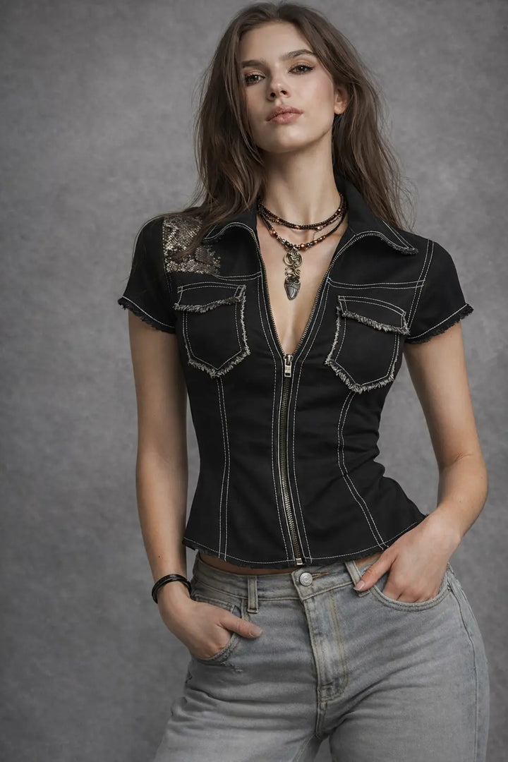 retro street women shirt short length proportion enhancing