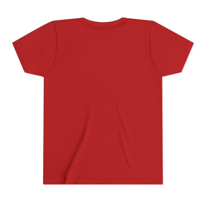 Back to School Youth Tee in solid red, back view