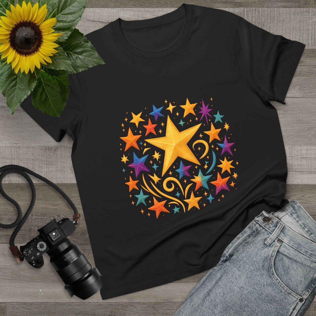 Women’s Vibrant Star Tee-100% Cotton Star Print T-Shirt