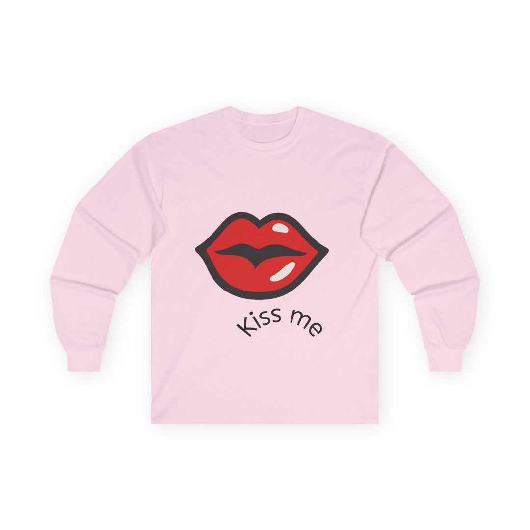 Pink sweatshirt with red lips and &
