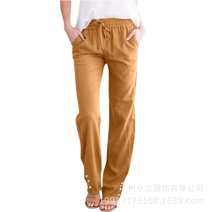 Women’s Cotton Linen Wide-Leg Trousers–Drawstring Pants