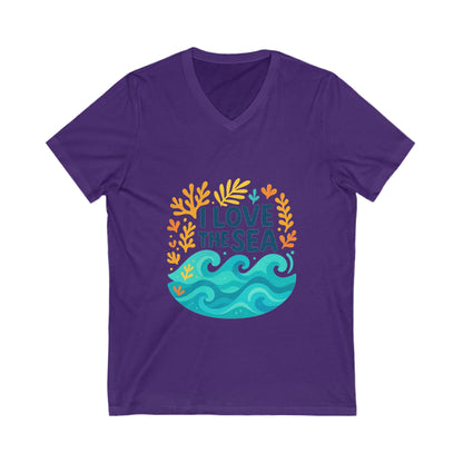 Ocean Love V-Neck Tee Casual Beach Shirt for Summer