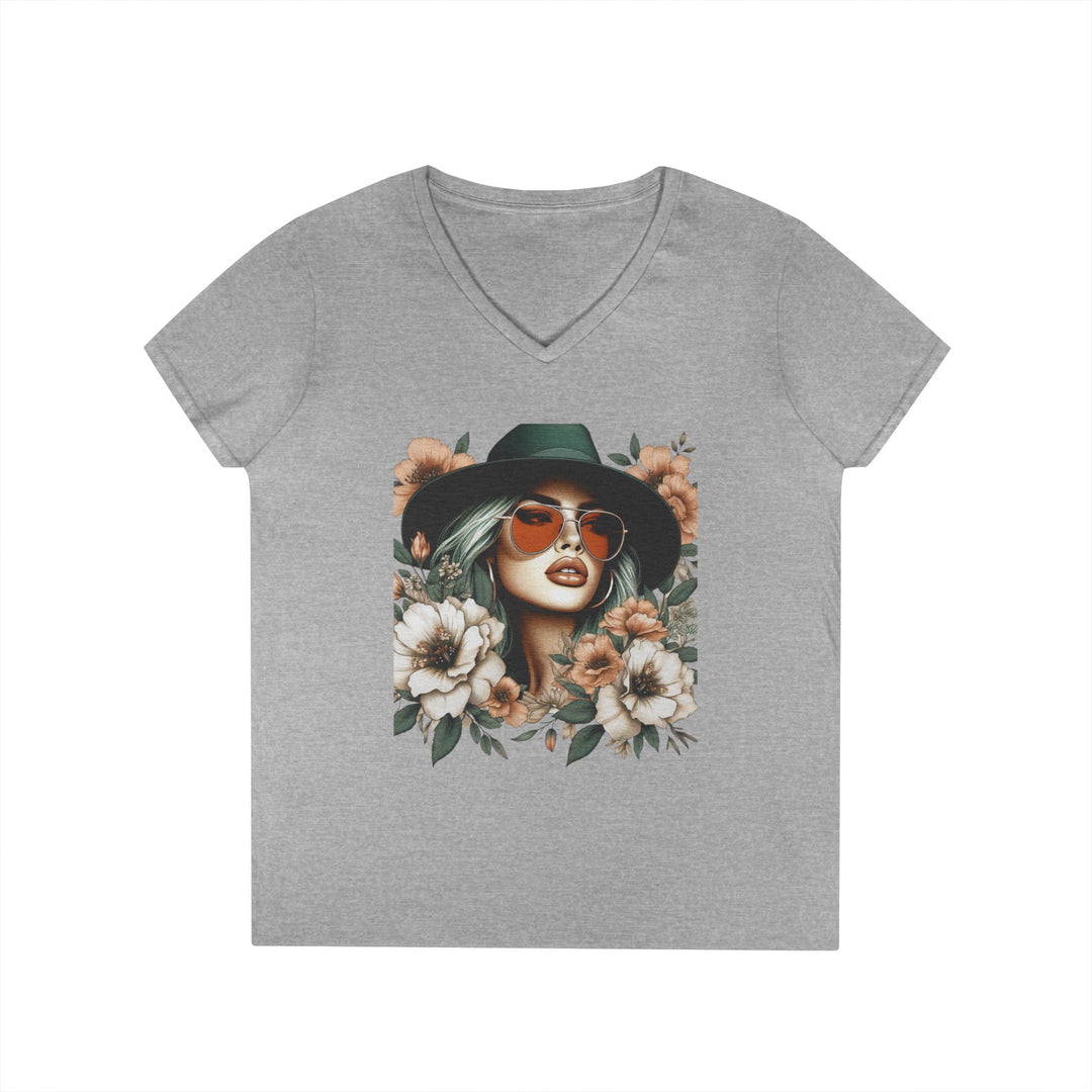 Floral T Shirt Women - Cotton V-Neck Floral Graphic Tee