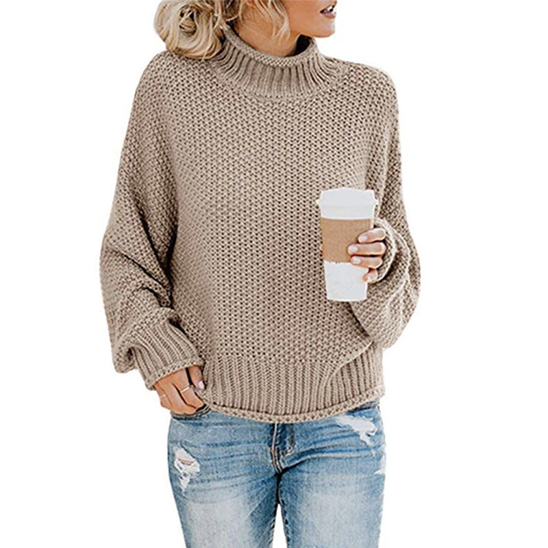 Solid Turtleneck Pullover Sweater – Cozy Winter Knit
