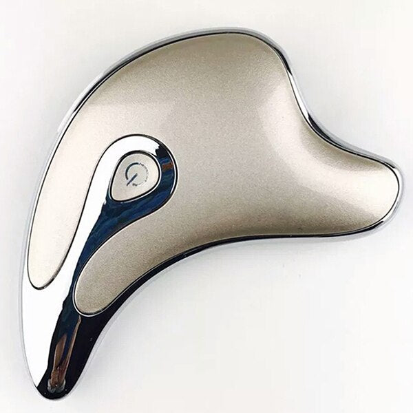Spoon-shaped electric gua sha tool for personal care, with verified design details visible, with key design elements visible.