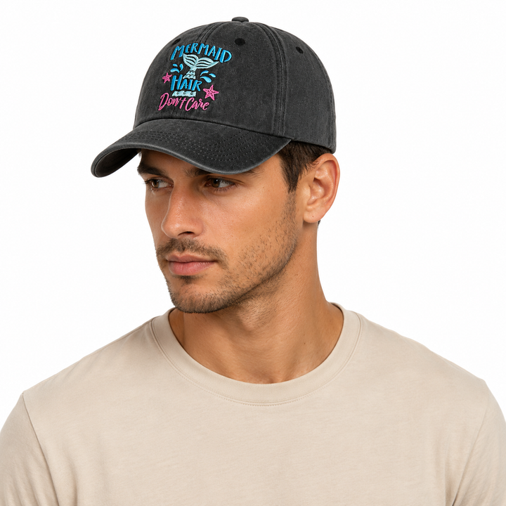 Adjustable cotton baseball cap with ponytail opening, washed vintage texture and cute cow accent for everyday styling all day
