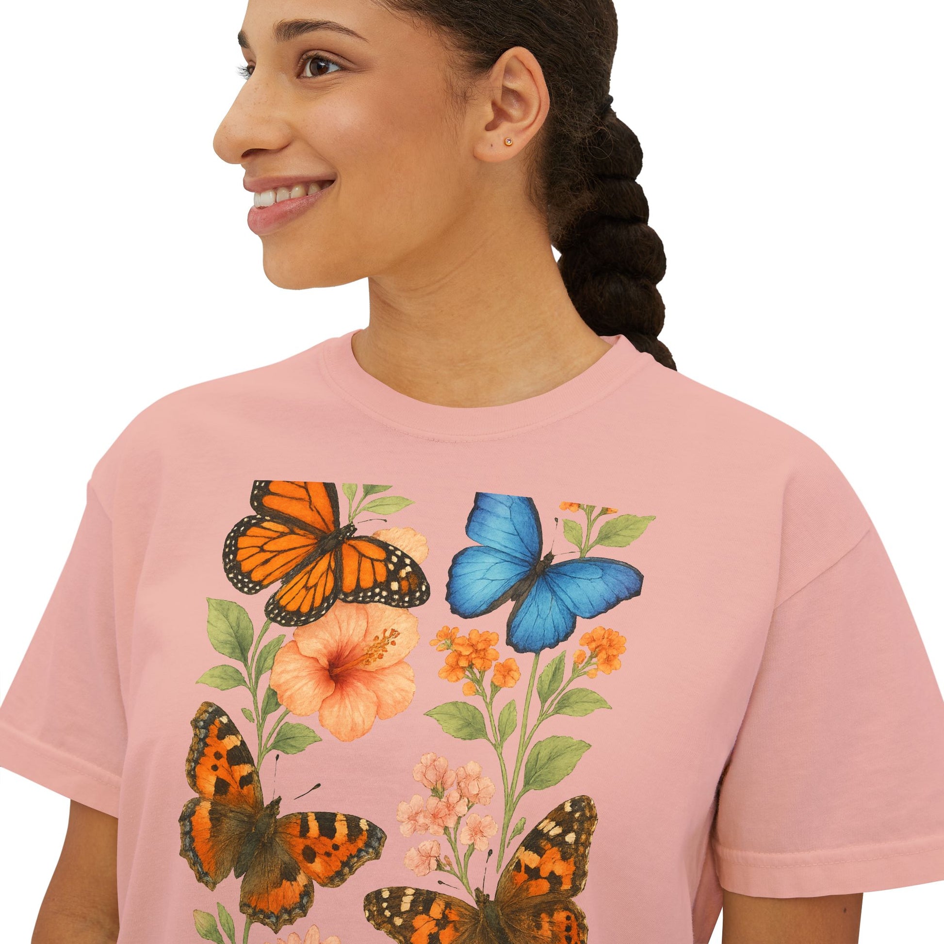 Butterfly Floral Women’s Boxy Tee – Vintage Style