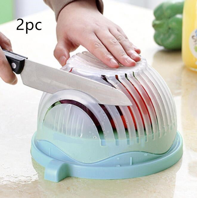 Woman preparing a healthy lunch salad using the creative vegetable chopper bowl
