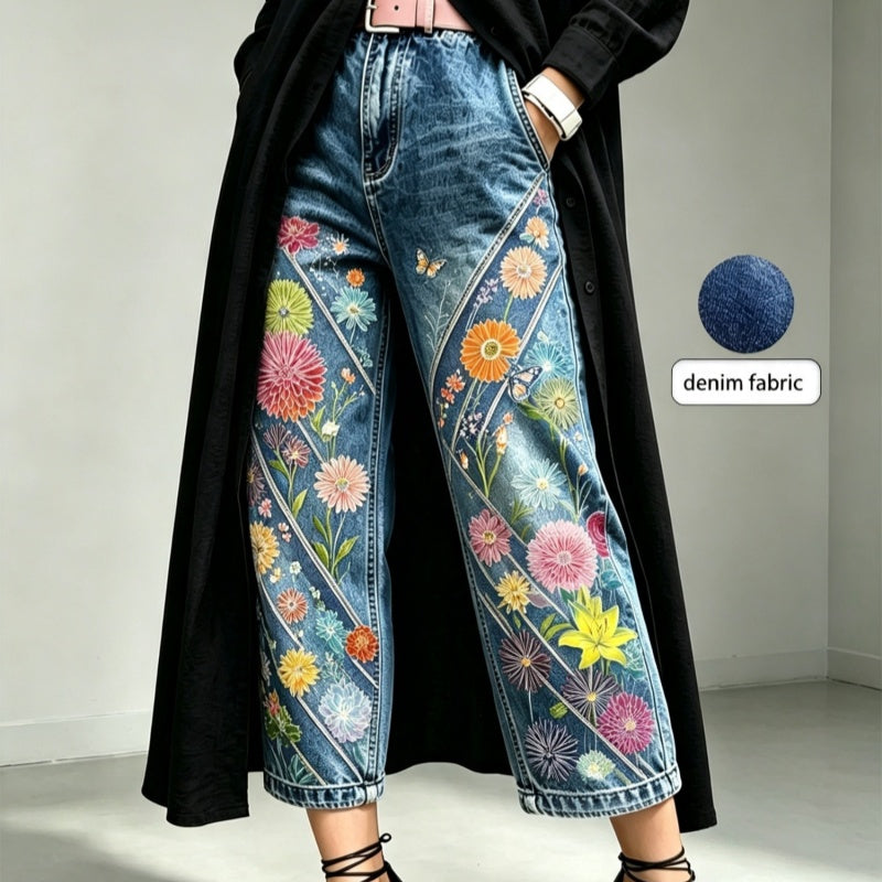 Wide leg capri pants for women shown in green with a mid-rise waist and capri-length denim silhouette - catalog product view.
