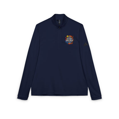 Navy unisex quarter-zip pullover with graphic logo