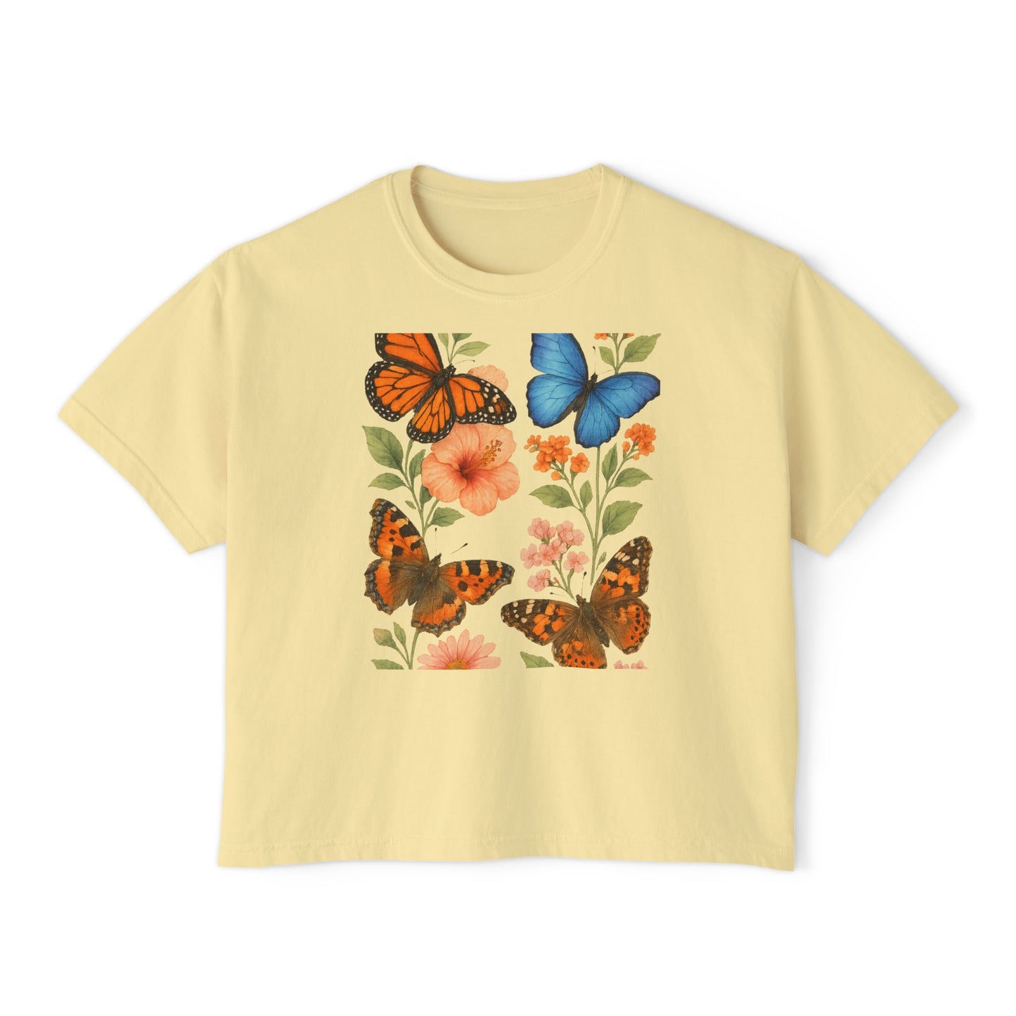Butterfly Floral Women’s Boxy Tee – Vintage Style
