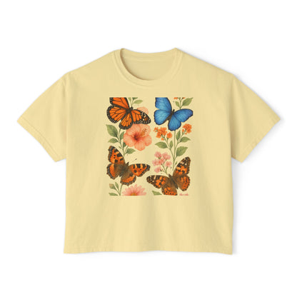 Butterfly Floral Women’s Boxy Tee – Vintage Style
