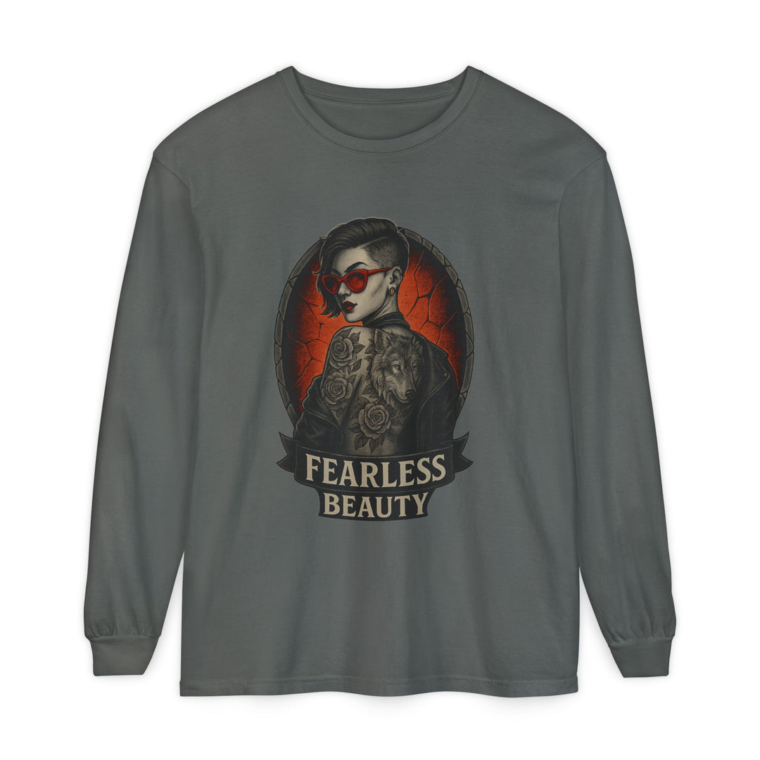 Close-up of double-needle hem stitching on soft cotton long sleeve shirt