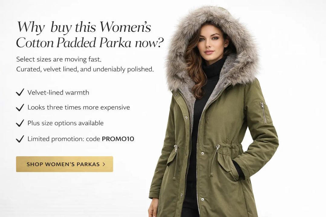 Women’s Cotton Padded Parka red version loose fit structured hood cold weather outdoor setting