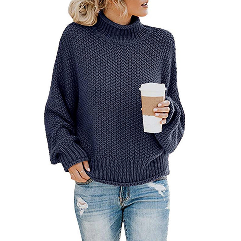 Solid Turtleneck Pullover Sweater – Cozy Winter Knit