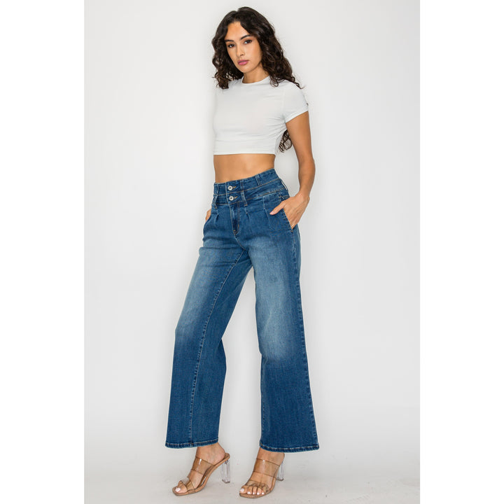 Women’s Medium Blue Wide Leg Jeans mid rise waist shaping